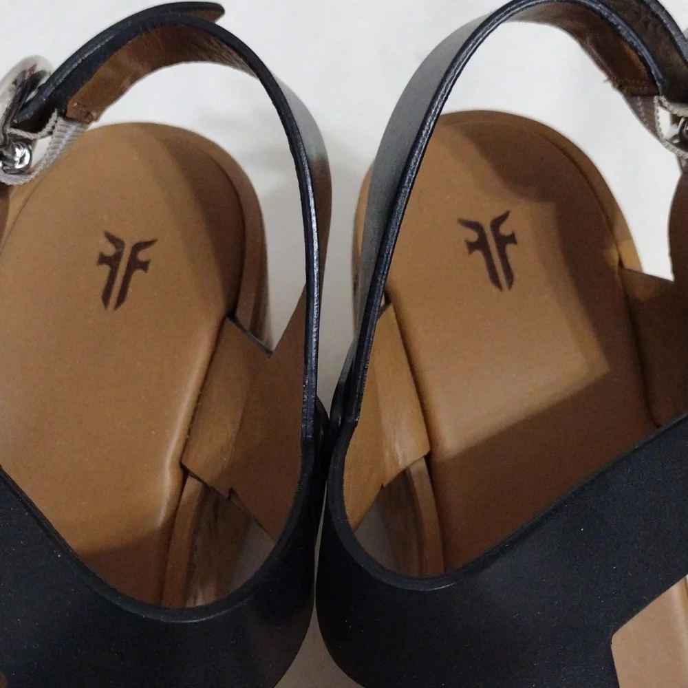 NEW Frye Black Leather Cork Wedge Platform Sandals Boho Luxe US 8.5 MSRP $458